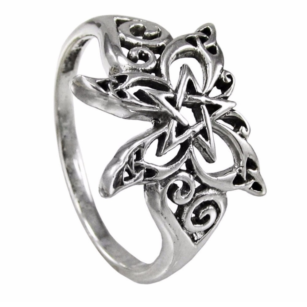 Butterfly Pentacle ring solid .925 Sterling Silver sz 9 Wicca pagan dryad design